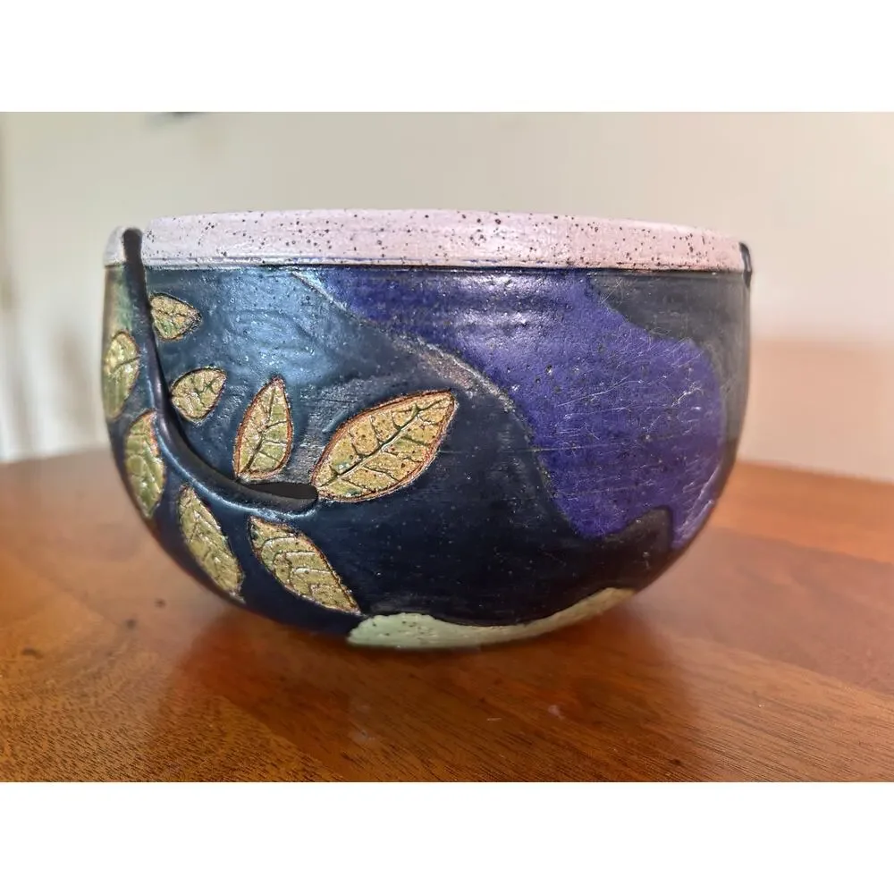 Handmade Multicolor Ceramic Yarn Bowl | Pottery Yarn Holder | Knitting & Crochet